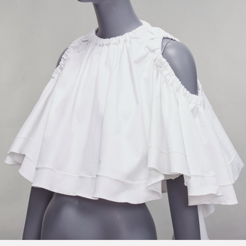 ELLERY White Ruffled Cold Shoulder Top - Picture 3 of 10